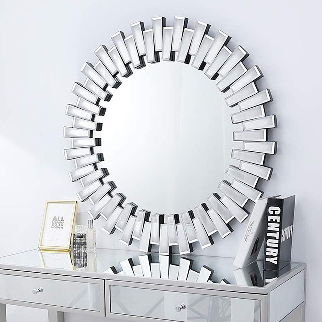 Large 32'' Round Wall Mirror Decorative Mirror With Beveled Glass Frame Regarding Silver Rounded Cut Edge Wall Mirrors (View 14 of 15)