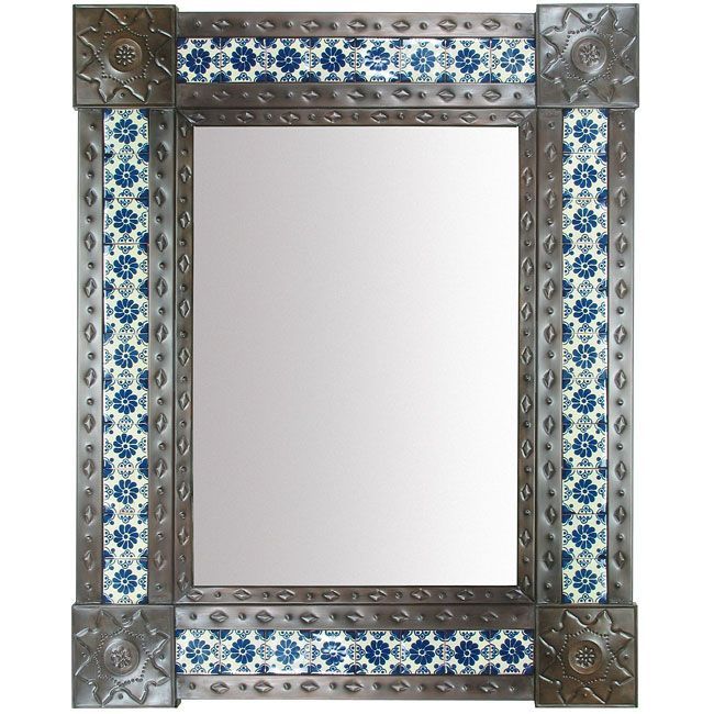 Large Aged Tin & Tile Mirror – Mexican Wall Mirror | Mirror Wall Regarding Aged Silver Vanity Mirrors (View 9 of 15)