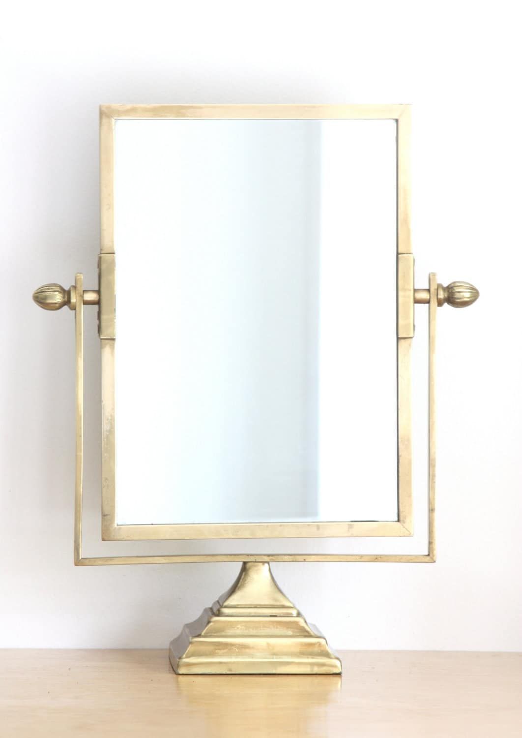 Large Antique Brass Pedestal Vanity Mirror Intended For Aged Silver Vanity Mirrors (View 3 of 15)