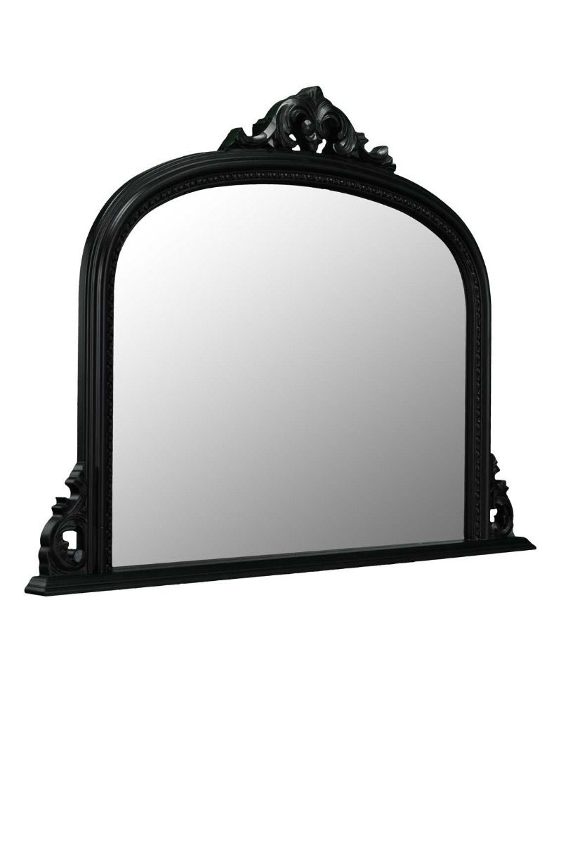 Large Antique Style Arched Black Overmantle Wall Mirror Wood 4Ft2 X 3Ft For Arch Oversized Wall Mirrors (View 3 of 15)