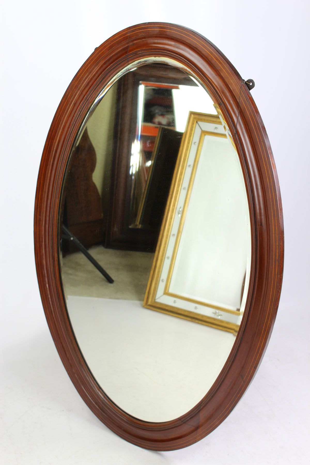 Large Edwardian Inlaid Mahogany Oval Mirror Within Dark Mahogany Wall Mirrors (View 5 of 15)