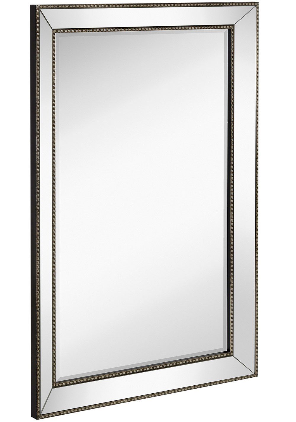 Large Framed Wall Mirror With Angled Beveled Mirror Frame And Beaded In Bevel Edge Rectangular Wall Mirrors (View 13 of 15)