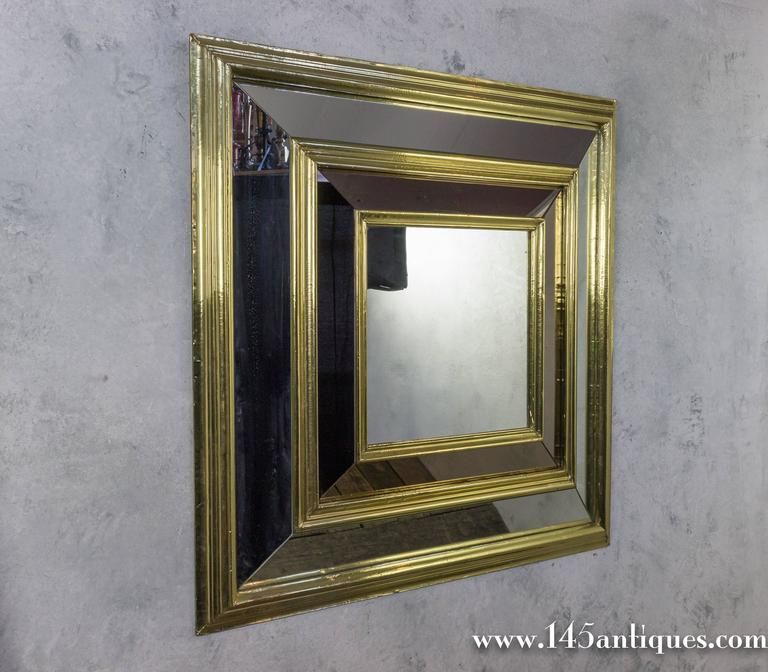 Large French, 1980S Square Brass Framed Mirror For Sale At 1Stdibs Pertaining To French Brass Wall Mirrors (View 5 of 15)