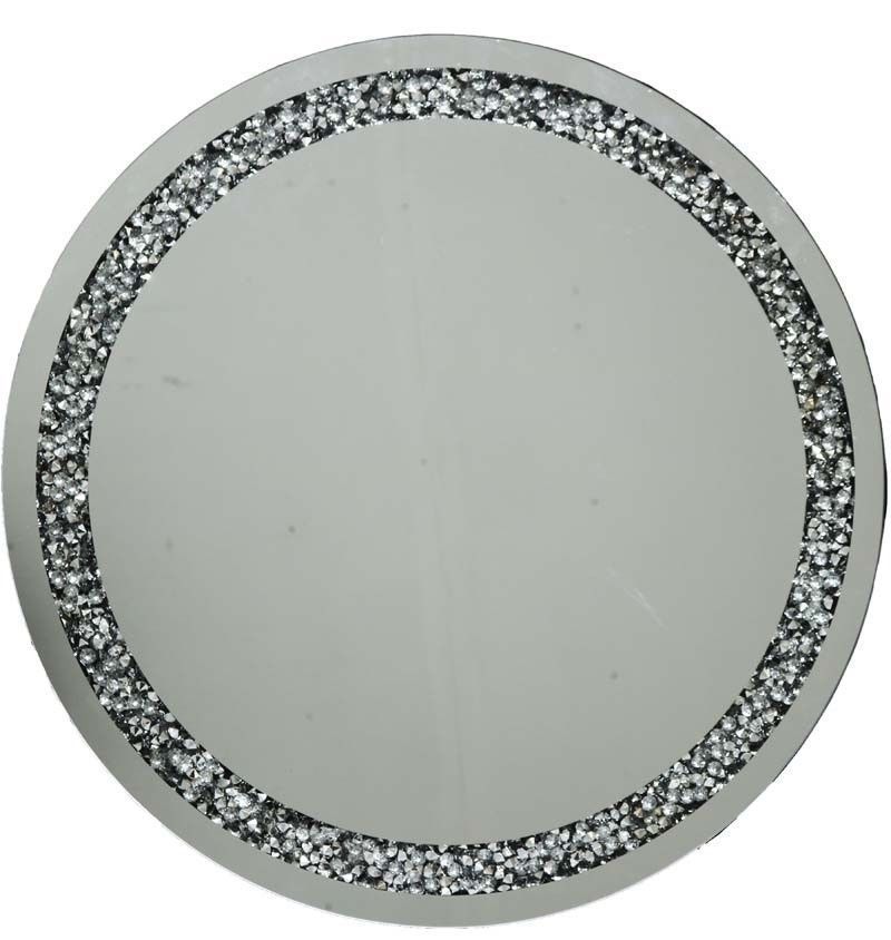 Large Gatsby Silver Round Wall Mirror Diamond Crystals Edging 70Cm Within Round Beaded Trim Wall Mirrors (View 11 of 15)