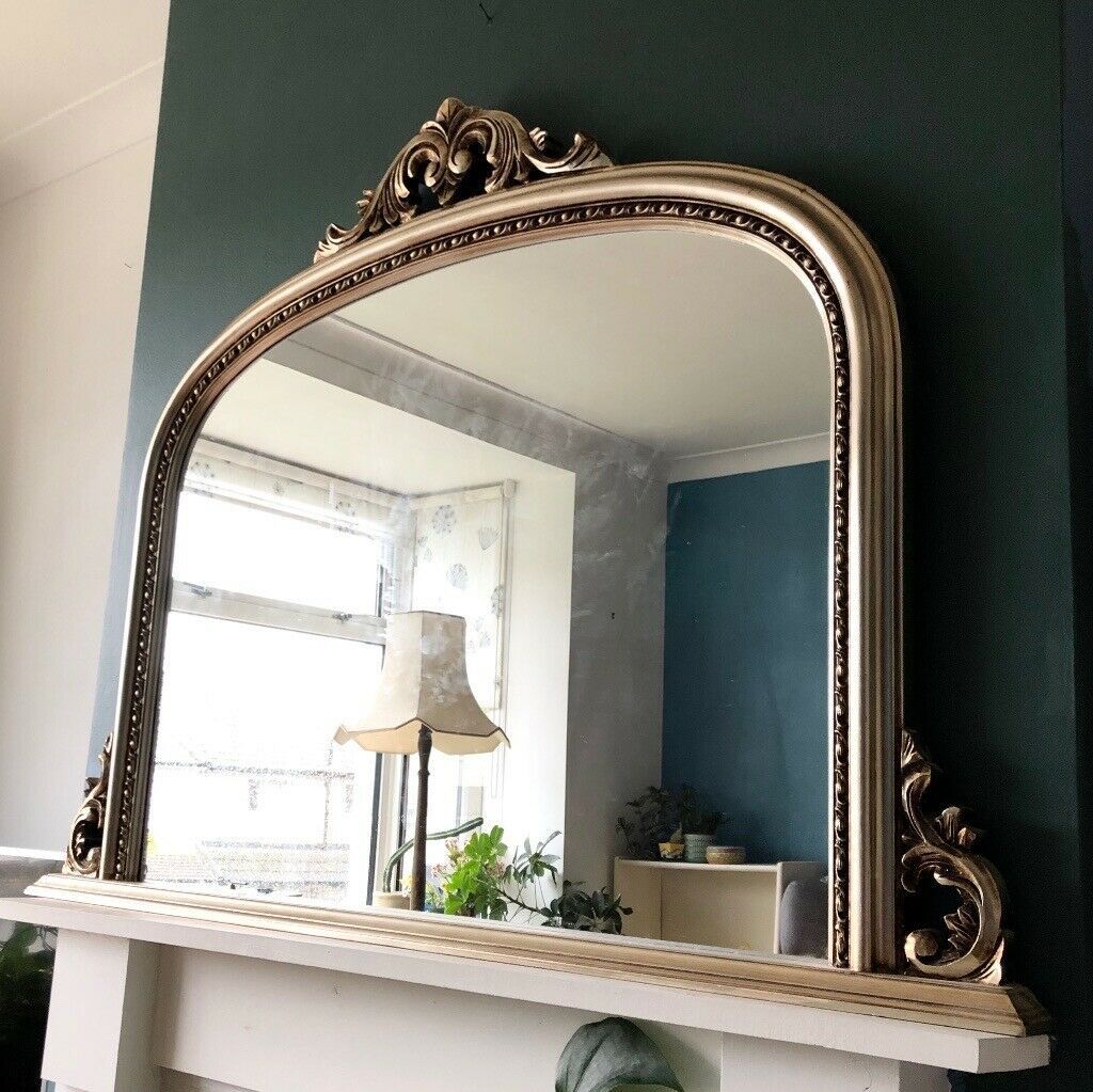 Large Gold Gilt Ornate Arched Overmantle Antique Style Standing Mirror Intended For Antique Iron Standing Mirrors (View 4 of 15)