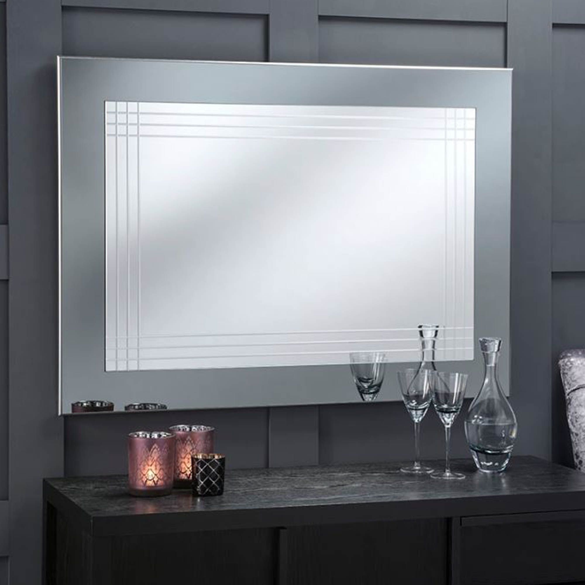 Large Grey Framed Contemporary Wall Mirror | Modern Mirror Intended For Oversized Wall Mirrors (View 8 of 15)