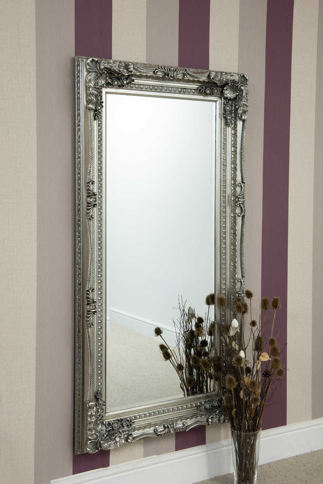 Large Louis Silver Antiquefull Length Wall Mirror Leaner Long 175Cm X Throughout Silver And Bronze Wall Mirrors (View 10 of 15)