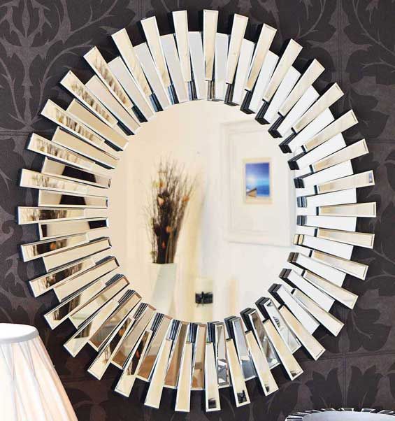 Large Modern D Sunburst All Glass Venetian Round Wall Mirror 3Ft Or For Modern Oversized Wall Mirrors (View 13 of 15)