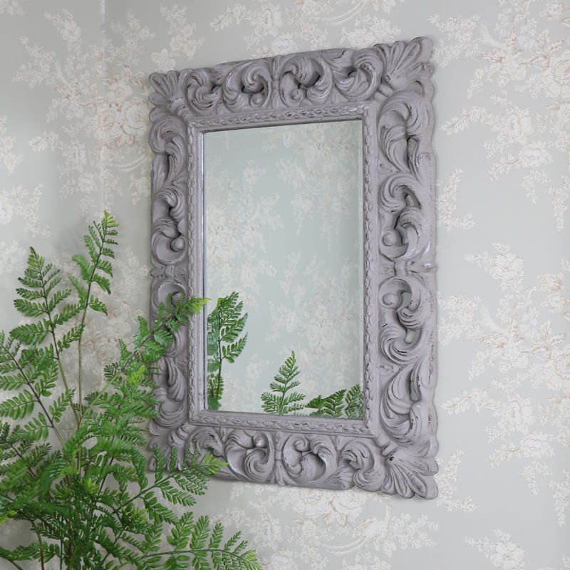 Large Ornate Rustic Grey Wall Mirror 66Cm X 86Cm Within Gray Wall Mirrors (View 6 of 15)