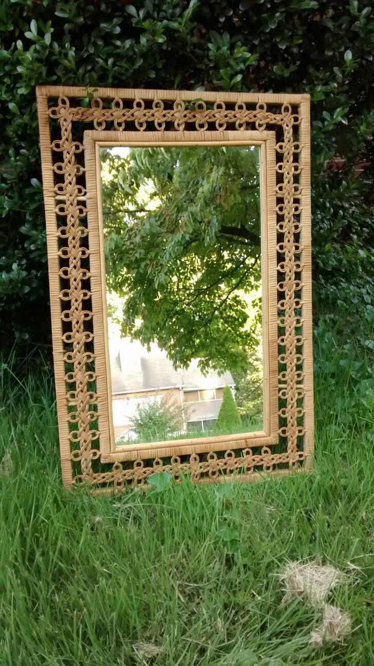 Large Rattan Mirror Rectangular Mirror With Wrapped Rattan And Pretzel Inside Rattan Wrapped Wall Mirrors (View 2 of 15)