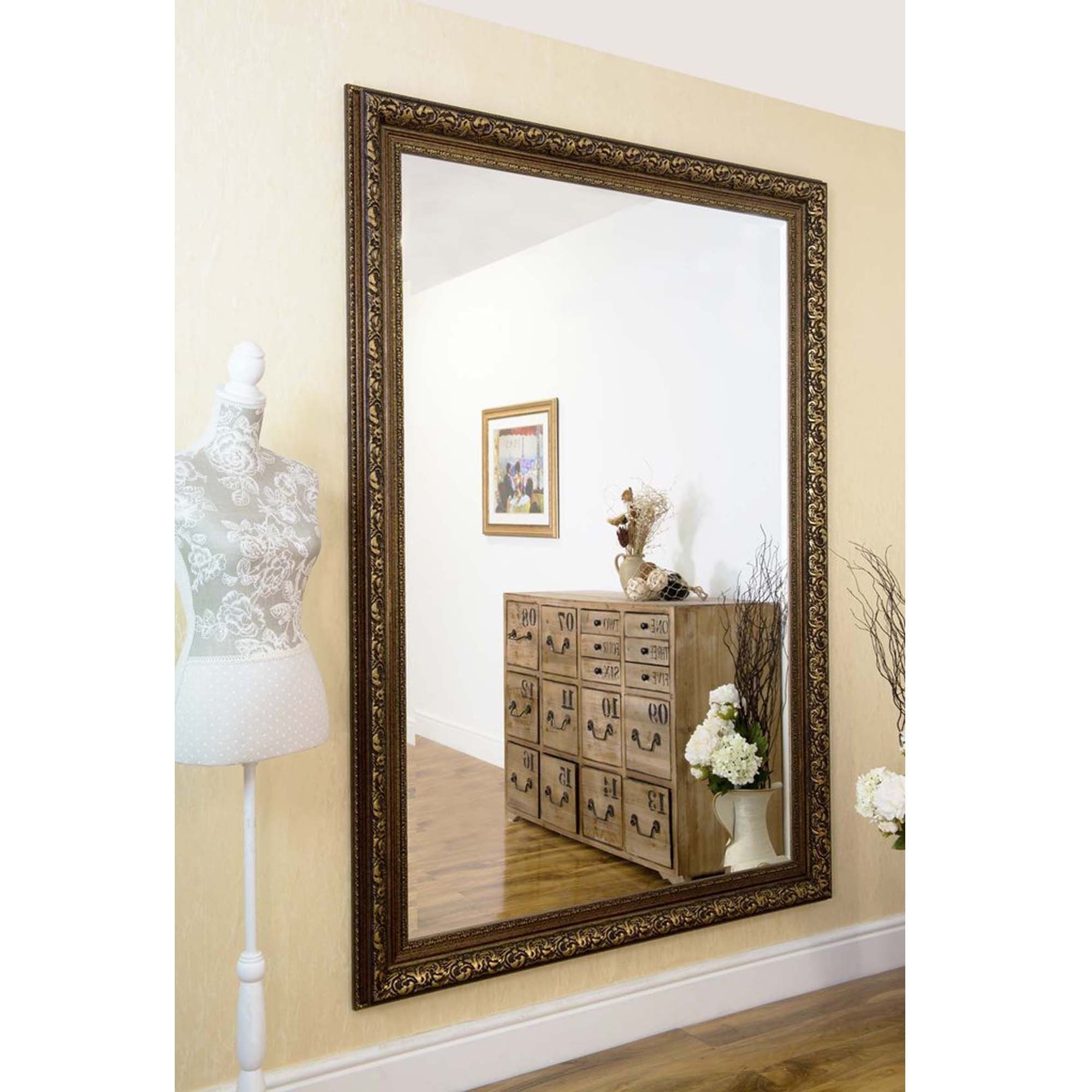 Large Rectangular Antique French Style Bronze Wall Mirror | Hd365 In French Brass Wall Mirrors (View 12 of 15)