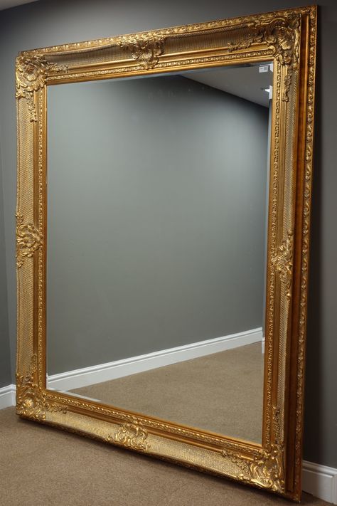 Large Rectangular Bevelled Edge Wall Mirror In Ornate Swept Gilt Frame With Regard To Gold Metal Framed Wall Mirrors (View 11 of 15)