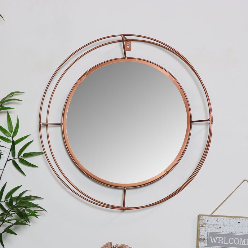 Large Round Copper Metal Framed Wall Mirror – Melody Maison® Throughout Round Stacked Wall Mirrors (View 10 of 15)