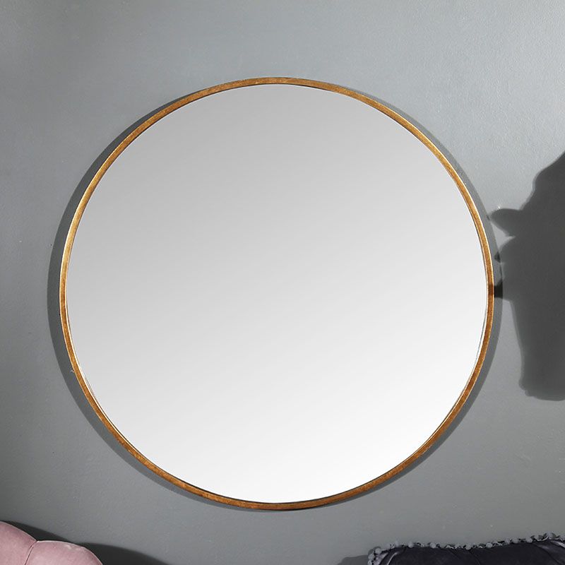 Large Round Gold Framed Wall Mirror 80Cm X 80Cm | Flora Furniture Regarding Round Stacked Wall Mirrors (View 13 of 15)