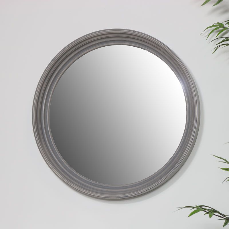 Large Round Grey Wall Mirror 60Cm X 60Cm In Scalloped Round Modern Oversized Wall Mirrors (View 9 of 15)