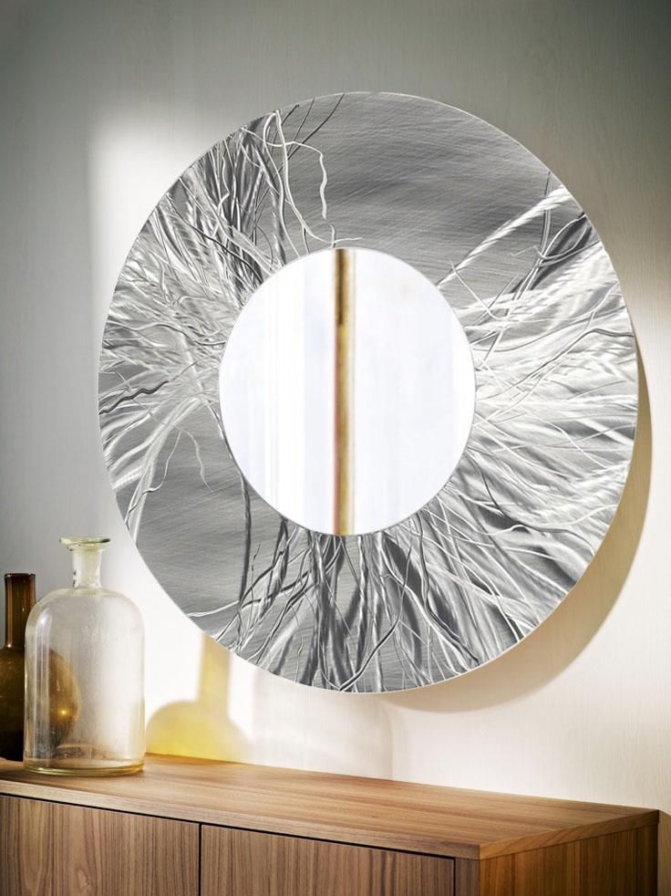 Large Round Silver Contemporary Metal Wall Mirror Art Accent Decor With Round Modern Wall Mirrors (View 5 of 15)