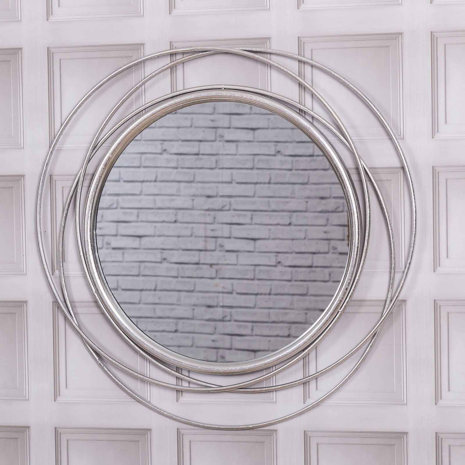 Large Round Silver Wall Mirror Swirl Modern Hallway Bedroom Home Living Intended For Round Modern Wall Mirrors (View 1 of 15)