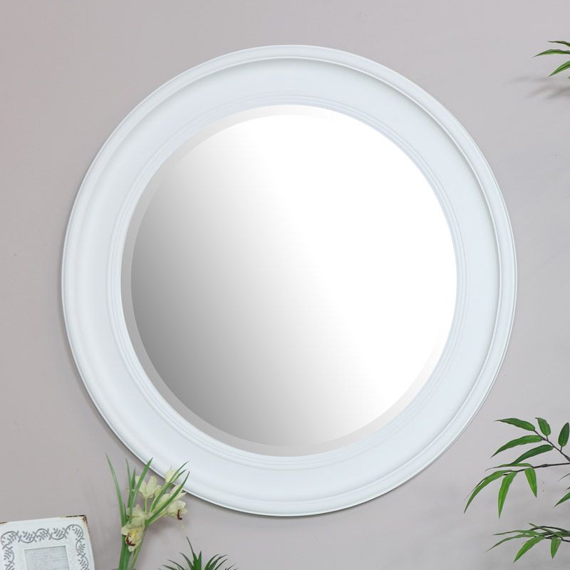 Large Round Vintage White Wall Mirror 80Cm X 80Cm In Shiny Black Round Wall Mirrors (View 12 of 15)