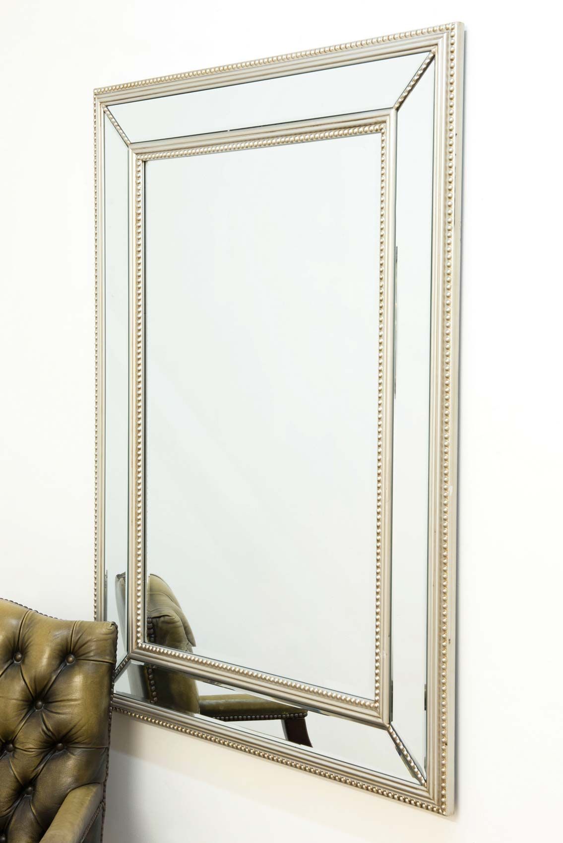 Large Silver Beaded Edge Modern Venetian Wall Mirror 3Ft11 X 2Ft11 Pertaining To Silver Beaded Square Wall Mirrors (View 4 of 15)