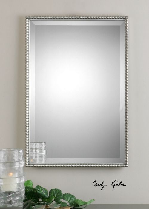 Large Silver Beaded Edge Rectangular Metal Beveled Wall Mirror 31 Inside Silver Beaded Square Wall Mirrors (View 1 of 15)
