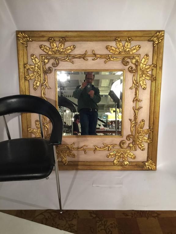 Large Square Friedman Brothers Gilt And Beveled Glass Mirror For Sale Pertaining To Gold Square Oversized Wall Mirrors (View 10 of 15)