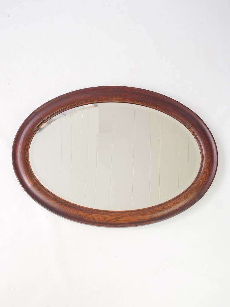 Large Vintage Oval Oak Framed Mirror Inside Nickel Framed Oval Wall Mirrors (View 4 of 15)