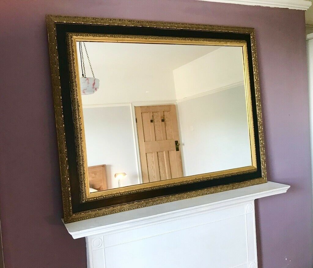 Large Vintage Wall Mirror, Gothic, Black Gold Frame, Ornate, Heavy Intended For Gold Black Rounded Edge Wall Mirrors (View 1 of 15)