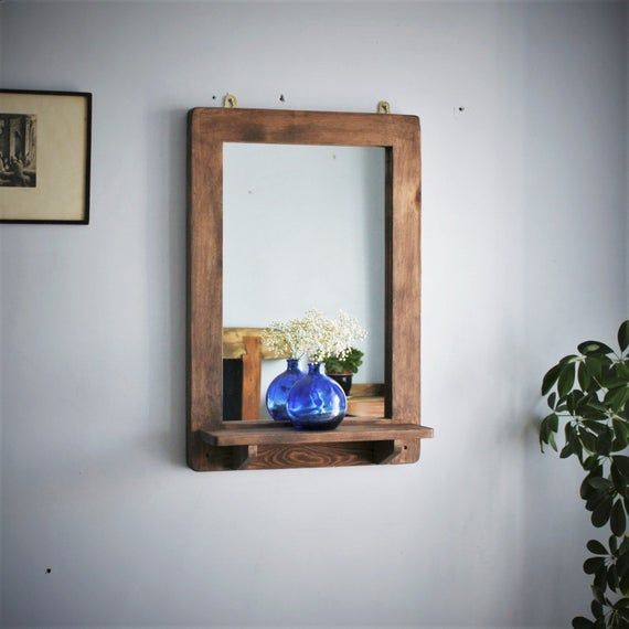 Large Wall Mirror With Shelf In Natural Wood, Tall Candle Shelf Inside Natural Wood Grain Vanity Mirrors (View 3 of 15)