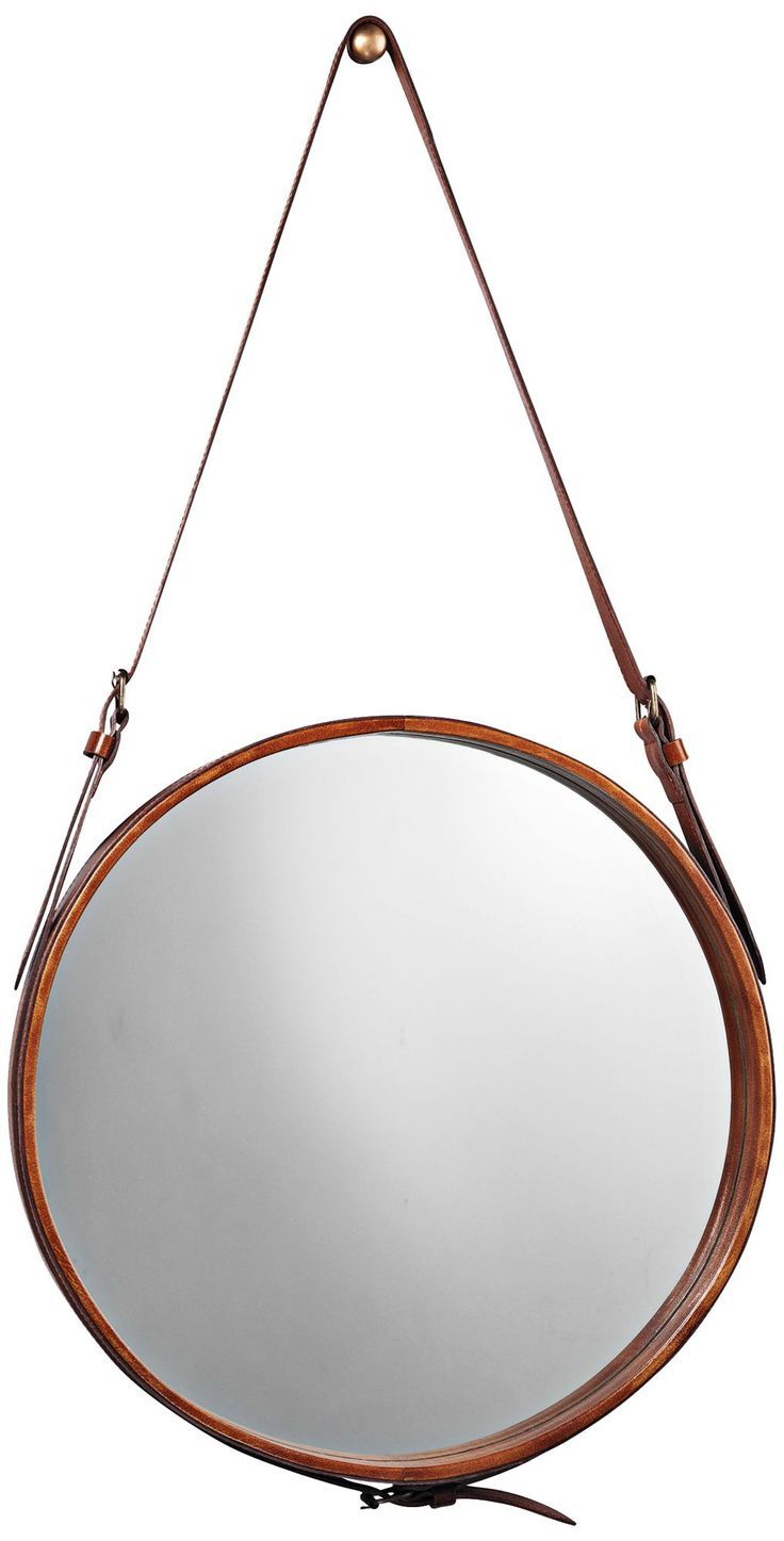 Leather Strap Jamie Young Round Wall Mirror 16X19 – #Euu3447 – Euro Throughout Brown Leather Round Wall Mirrors (View 3 of 15)