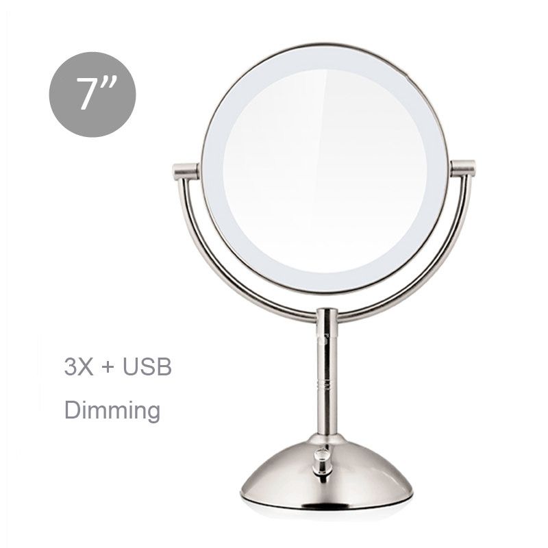 Led Lighted Makeup Mirror Magnifying 3X 5X Silver Double Sided Intended For Led Lighted Makeup Mirrors (View 13 of 15)