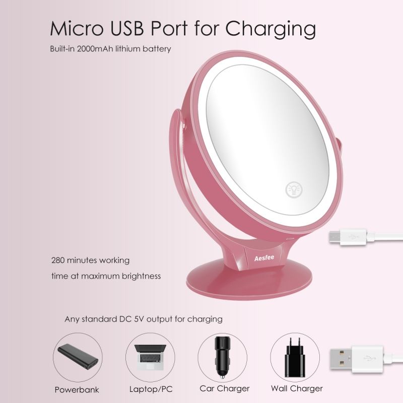 Led Lighted Makeup Mirror Rechargeable,1X/7X Magnification Double Sided Inside Led Lighted Makeup Mirrors (View 12 of 15)