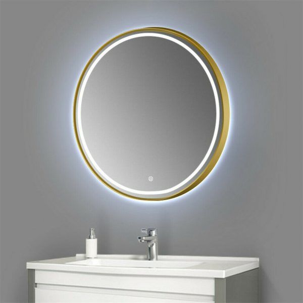 Led Lighted Round Wall Mount Or Hanging Mirror Bathroom Vanity Mirror Intended For Gold Led Wall Mirrors (View 2 of 15)