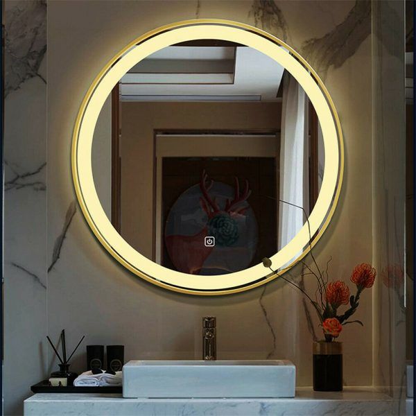 Led Lighted Round Wall Mount Or Hanging Mirror Bathroom Vanity Mirror Regarding Gold Led Wall Mirrors (View 7 of 15)