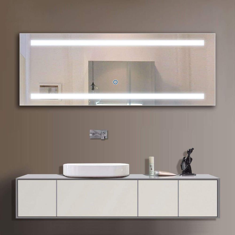 Led Wall Mounted Lighted Vanity Bathroom Silvered Mirror With Touch Button Within Led Backlit Vanity Mirrors (View 7 of 15)
