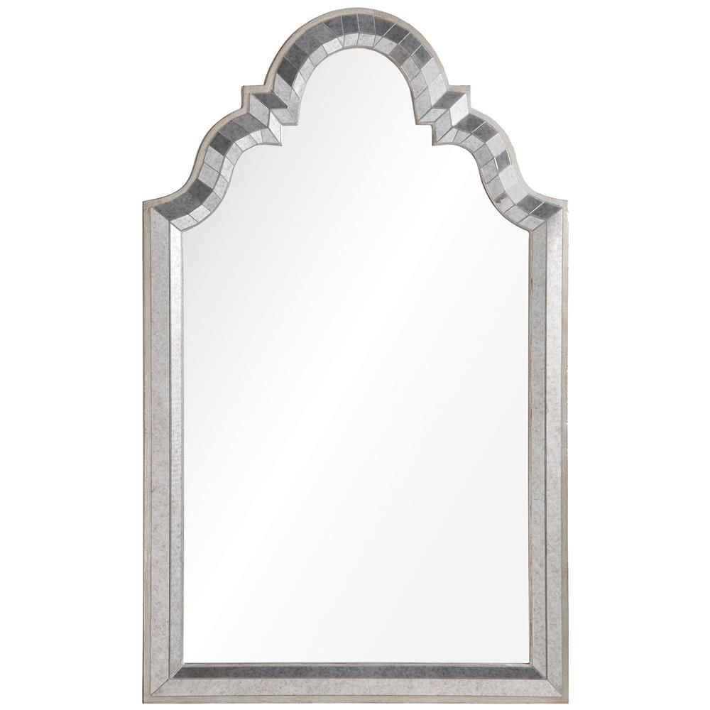 Leigh Hollywood Regency Antiqued Silver Leaf Frame Arch Wall Mirror In Gold Leaf Metal Wall Mirrors (View 3 of 15)
