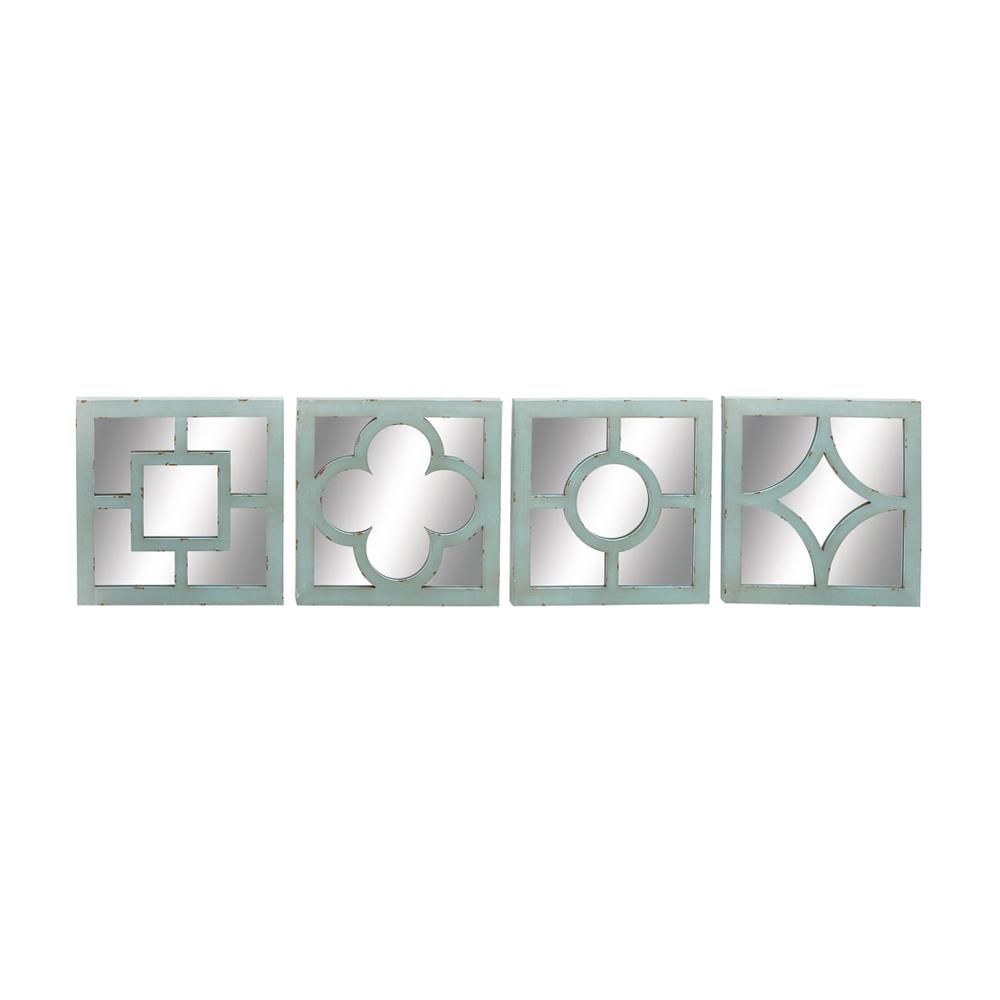 Litton Lane 4 Piece Light Turquoise Square Framed Mirror Decor Set For Glass 4 Piece Wall Mirrors (View 15 of 15)