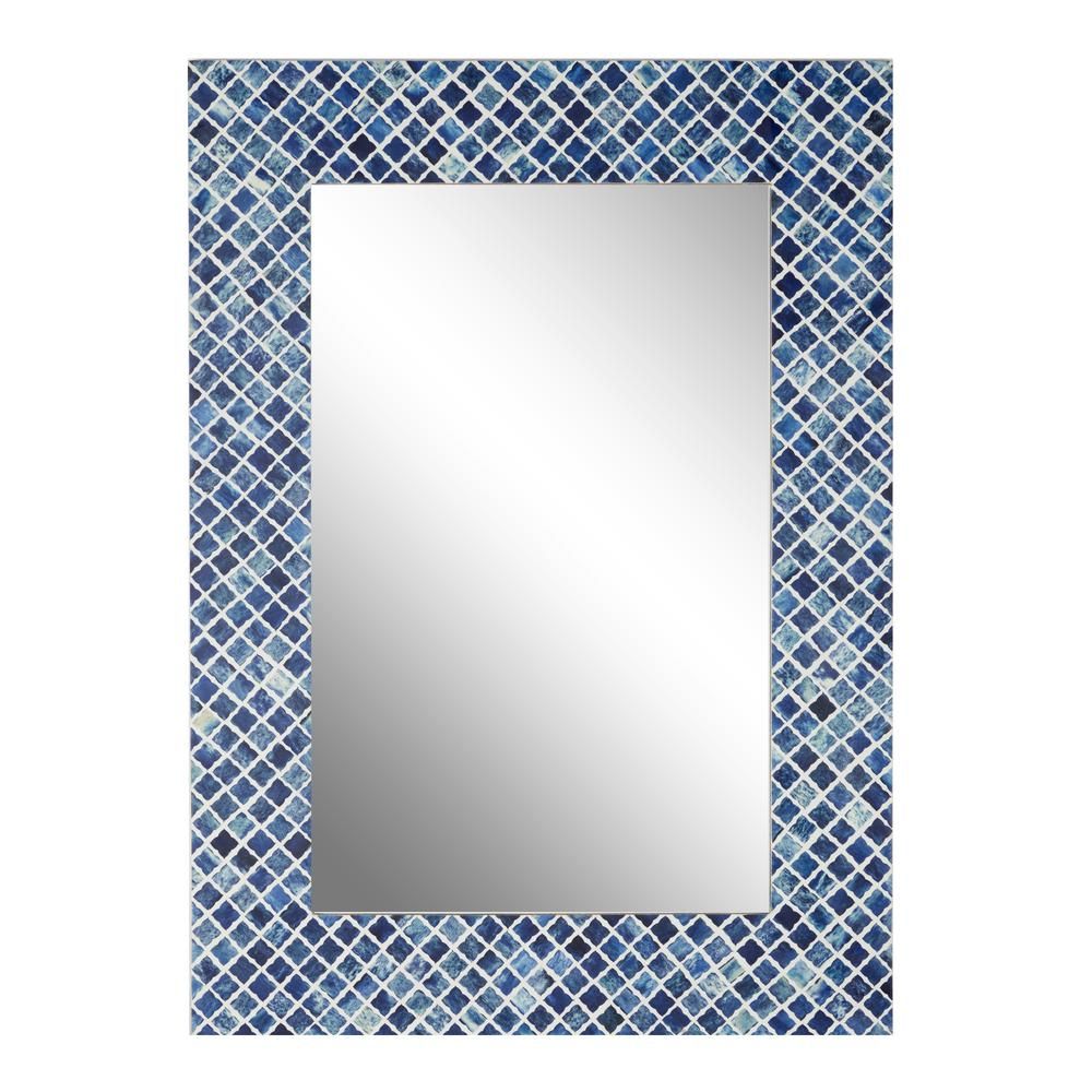 Litton Lane Rectangular Wood And Bone Wall Mirror With Blue Shell Within Tropical Blue Wall Mirrors (View 9 of 15)