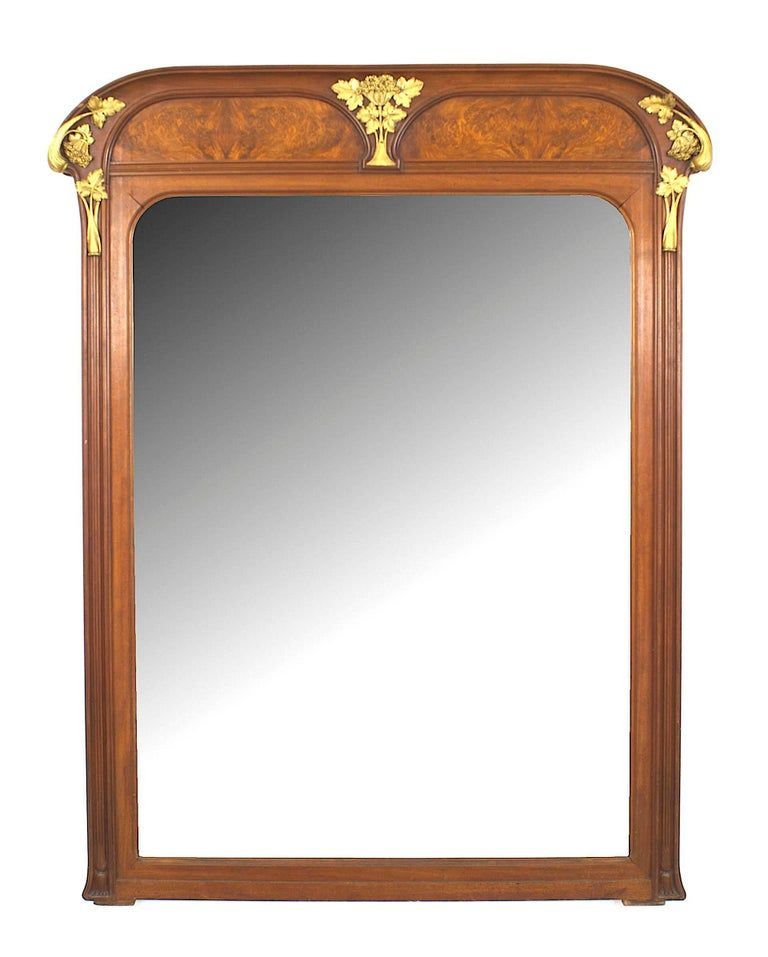 Louis Majorelle French Art Nouveau Walnut And Bronze Wall Mirror Inside French Brass Wall Mirrors (View 8 of 15)