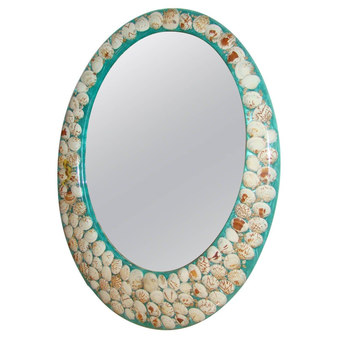 Lucite Sea Shell Embedded Oval Wall Hanging Mirror At 1Stdibs Intended For Shell Wall Mirrors (View 2 of 15)