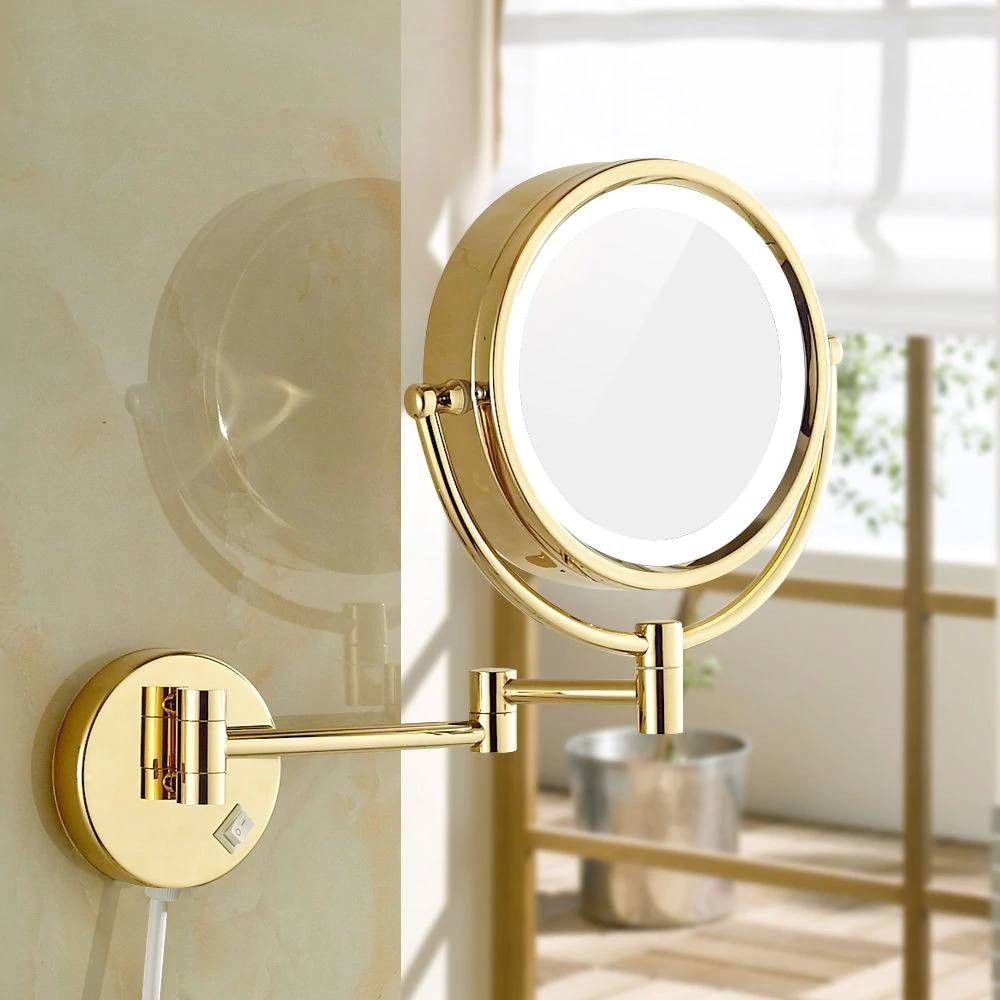 Luxury Shaving Makeup Mirrors With Led Lights And 10X/1X Magnification With Gold Led Wall Mirrors (View 3 of 15)