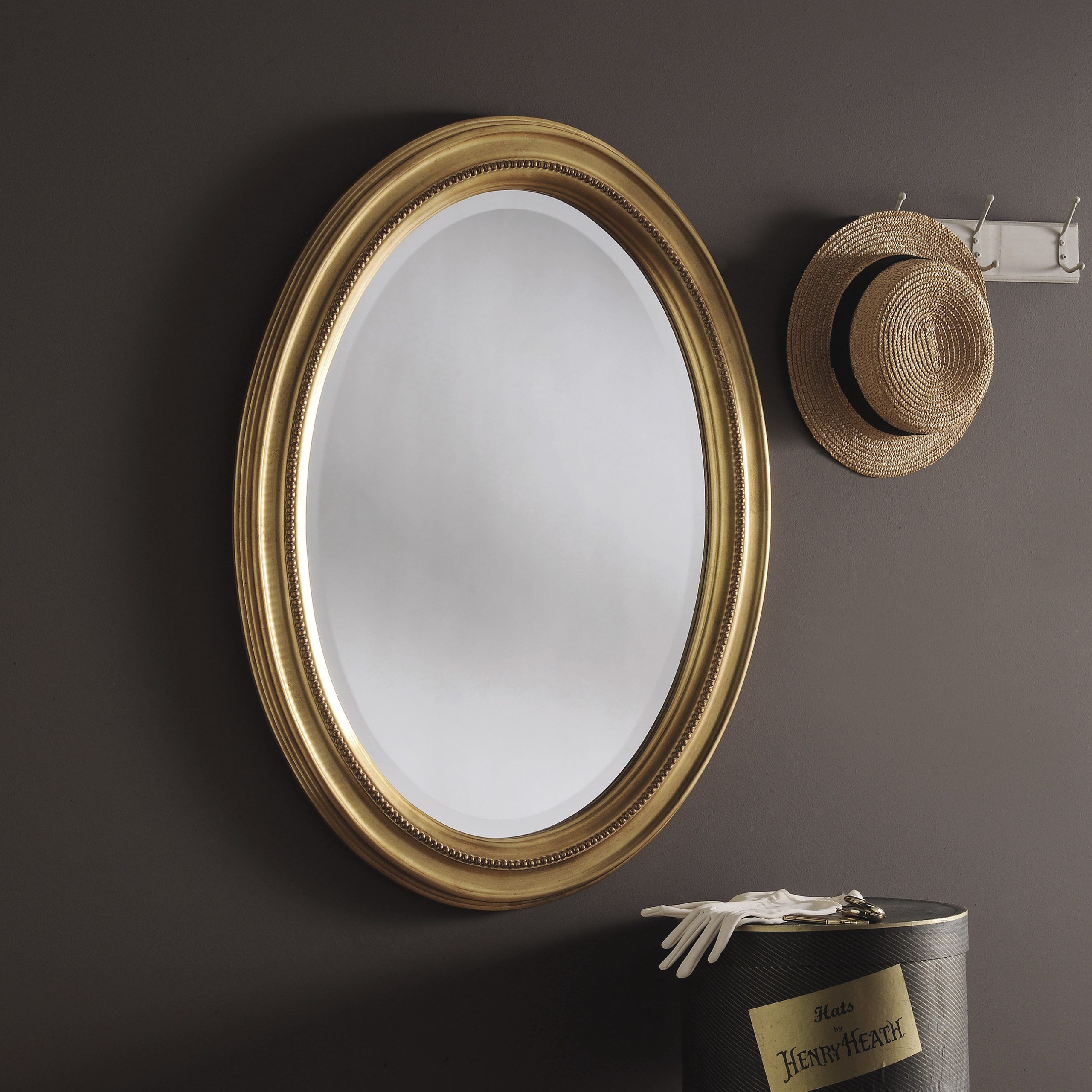 M319 Gold Oval Decorative Mirror With Beaded Edge Frame Hall Mirror In Gold Decorative Wall Mirrors (Photo 1 of 15)