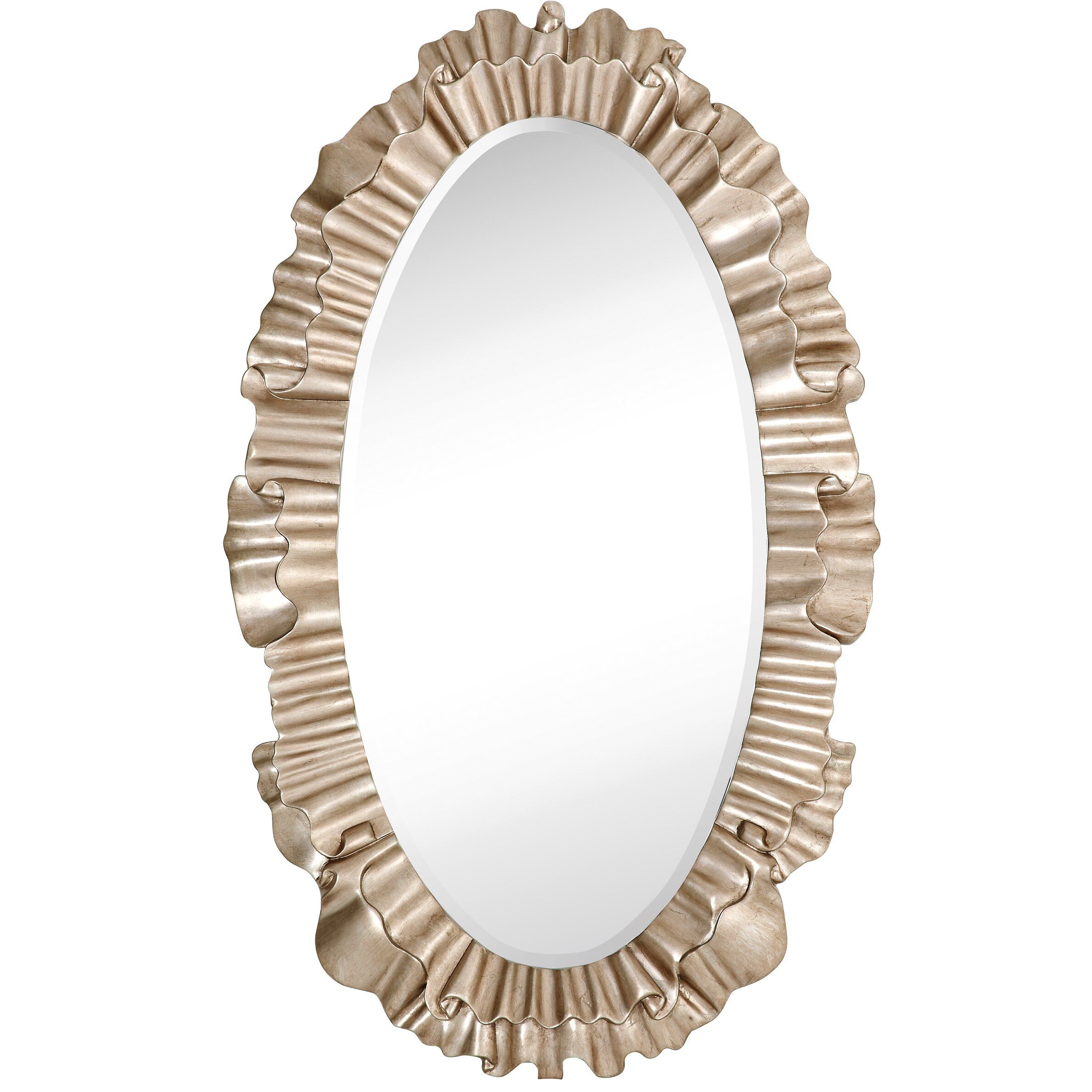 Majestic Mirror Oval Antique Silver Leaf Ornate Framed Beveled Glass Regarding Metallic Gold Leaf Wall Mirrors (View 6 of 15)