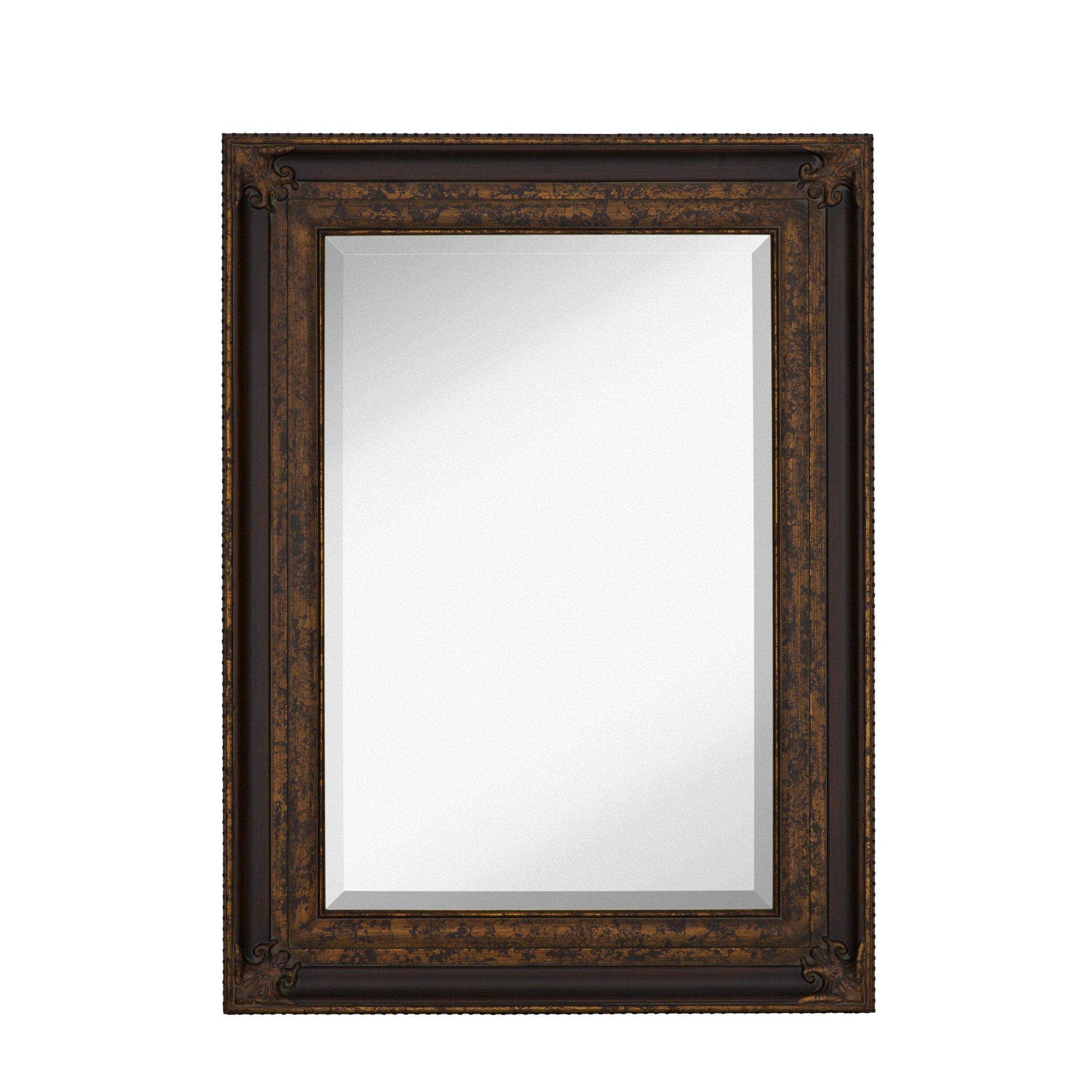 Majestic Mirror Rectangular Antique Gold Leaf With Dark Brown Panel Throughout Warm Gold Rectangular Wall Mirrors (View 11 of 15)