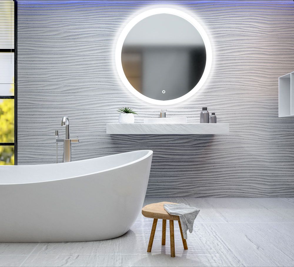Maloo Round Led Bathroom Mirror With Demister | Luxe Mirrors Throughout Round Bathroom Wall Mirrors (View 2 of 15)