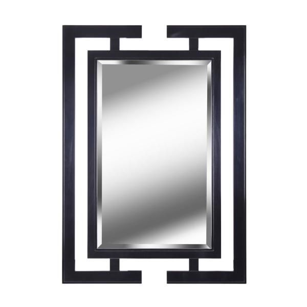Manor Brook Large Rectangle Gloss Black Beveled Glass Art Deco Mirror Within Glossy Black Wall Mirrors (View 3 of 15)