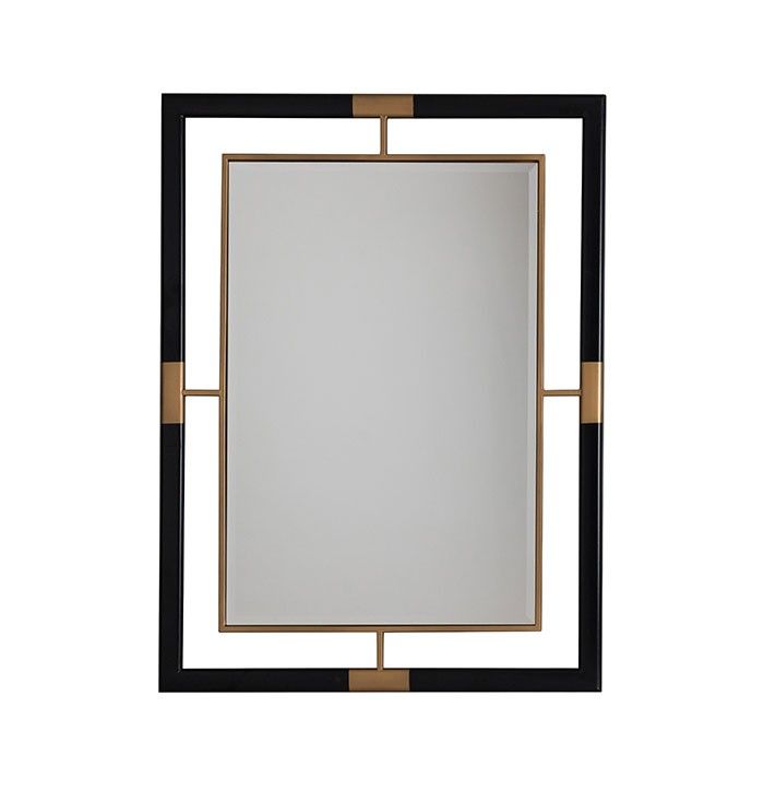 Marion Rectangular Wall Mirror With Metal Frame In Black And Gold Inside Brushed Gold Rectangular Framed Wall Mirrors (View 1 of 15)