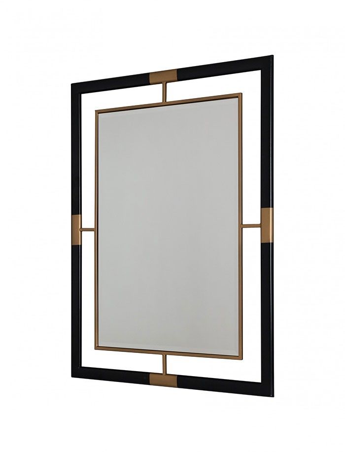 Marion Rectangular Wall Mirror With Metal Frame In Black And Gold Pertaining To Rectangular Grid Wall Mirrors (View 2 of 15)