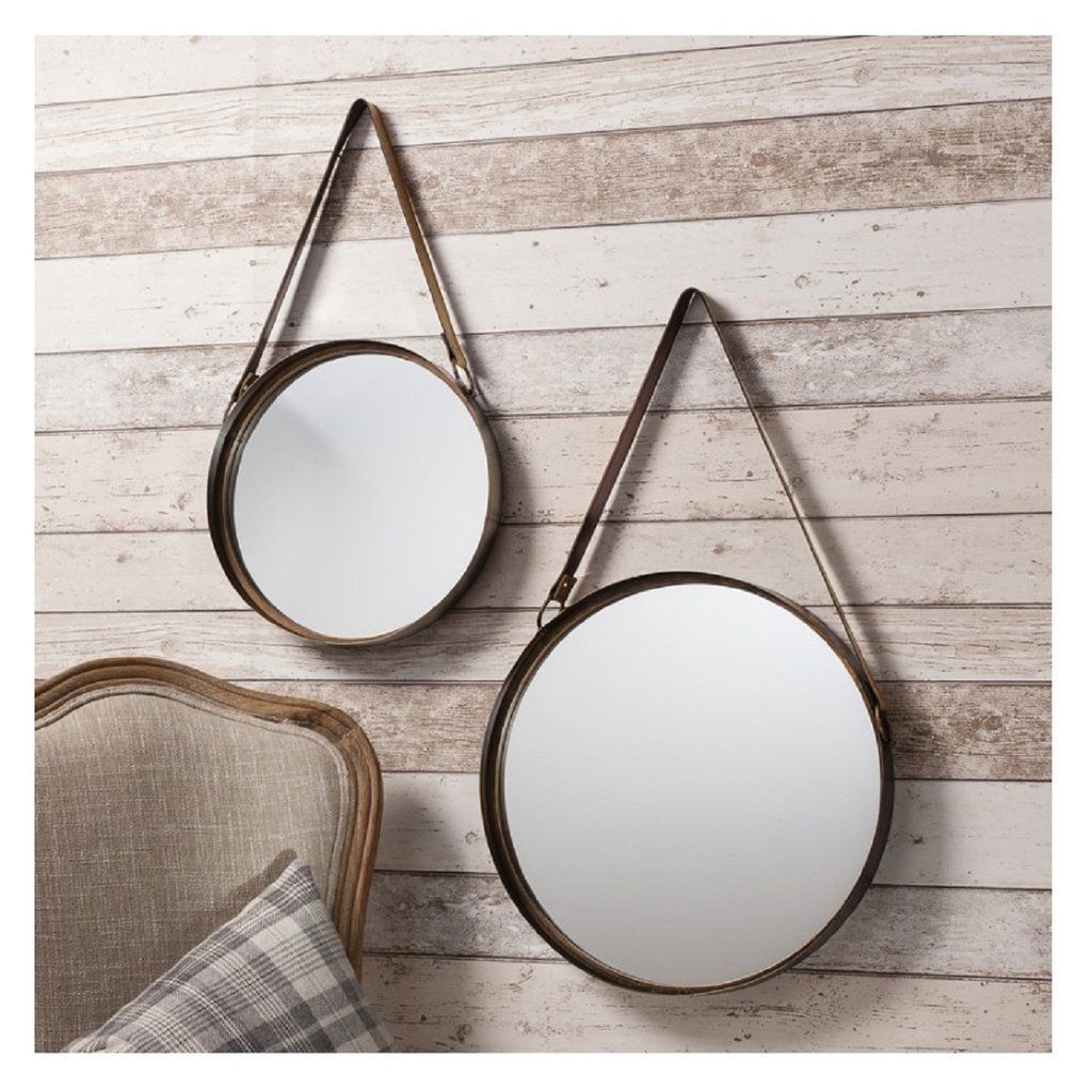 Marston Leather Strap Mirrors Set Of 2 In 2020 | Round Hanging Mirror With Regard To Brown Leather Round Wall Mirrors (View 13 of 15)