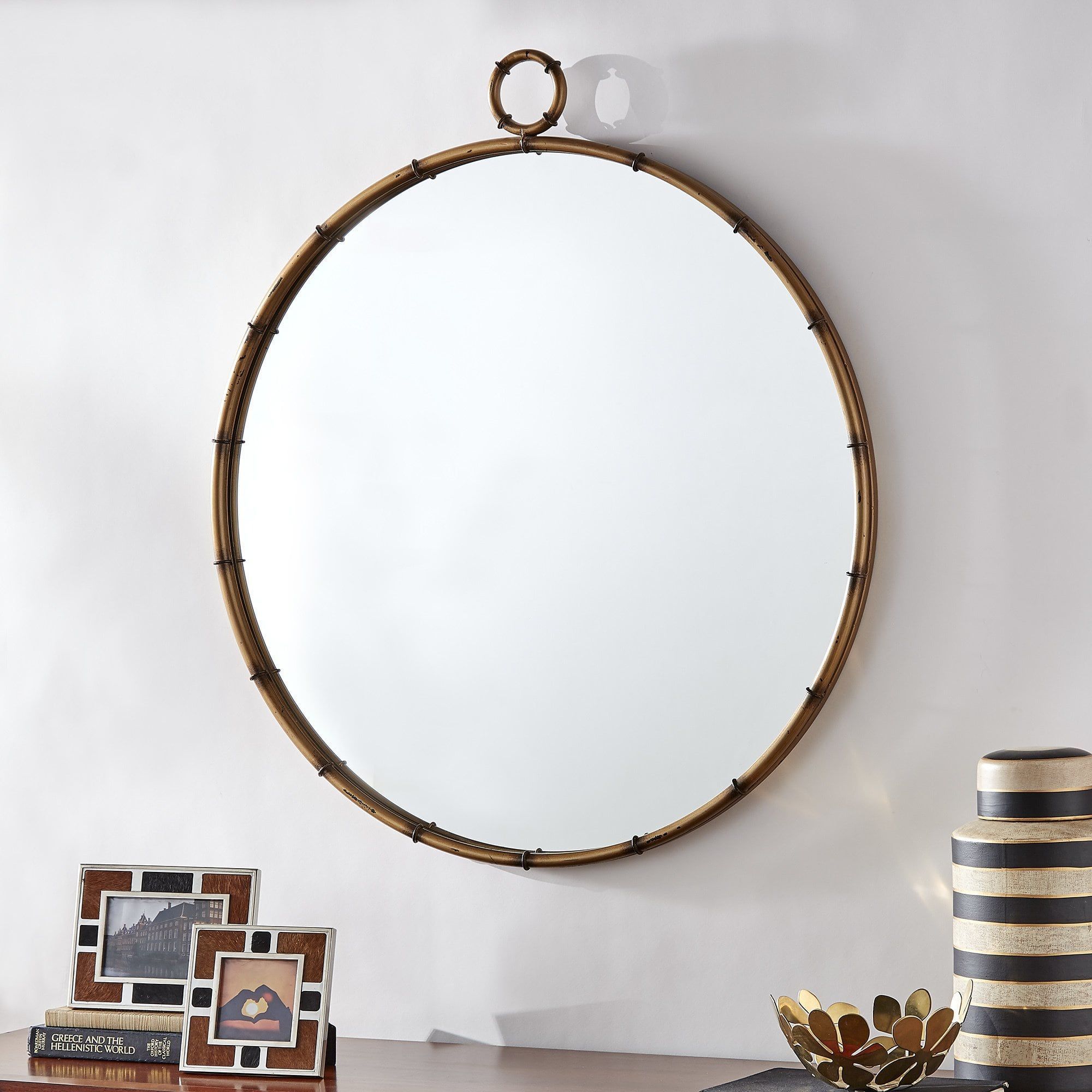 Marza Antiqued Brass Finish Round Wall Mirror With Decorative Ring With Regard To Woven Metal Round Wall Mirrors (View 6 of 15)