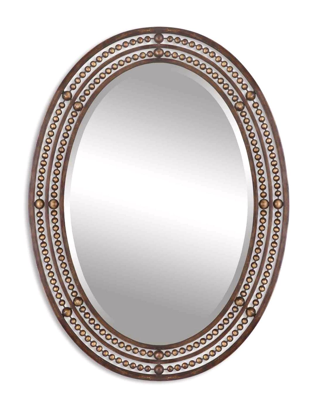 Matney Contemporary Distressed Bronze Oval Mirror With Double Beaded Regarding Silver And Bronze Wall Mirrors (View 9 of 15)